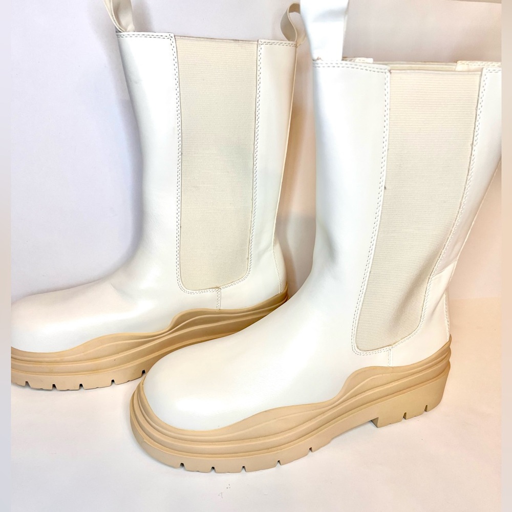 New Funky Chunky Chelsea Boots - White & Cream Wave Runner Style - Cape Robbin